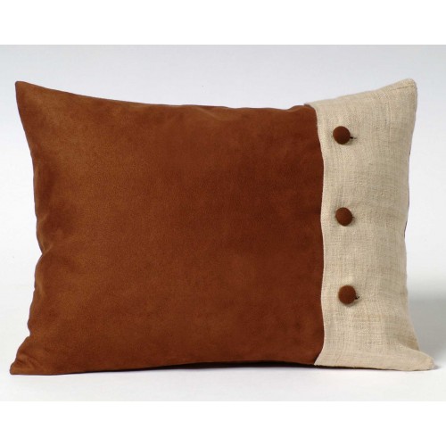 Faux Suede & Hemp Buttoned - cushion - rectangular - brown/natural 